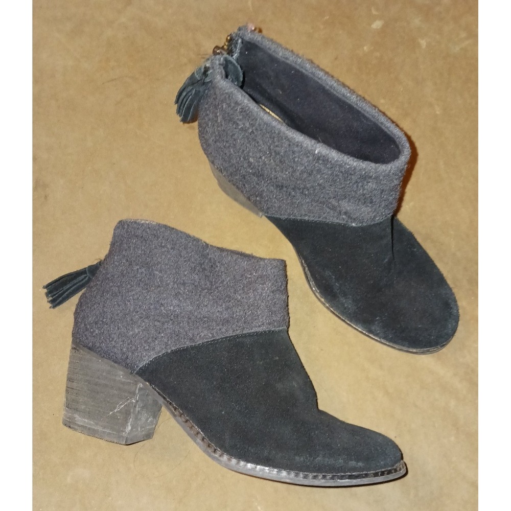 Toms Gray & Black Suede & Wool Leila Ankle Booties, Size 6 - Picture 1 of 6